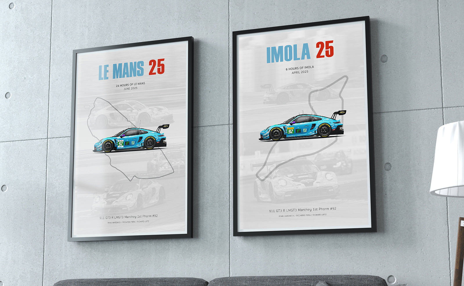Custom art print of the 2025 Manthey 1st Phorm Porsche 911 GT3 R #92, celebrating its WEC LMGT3 class victory at Imola.
