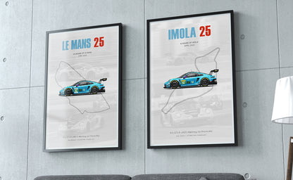 Custom art print of the 2025 Manthey 1st Phorm Porsche 911 GT3 R #92, celebrating its WEC LMGT3 class victory at Imola.