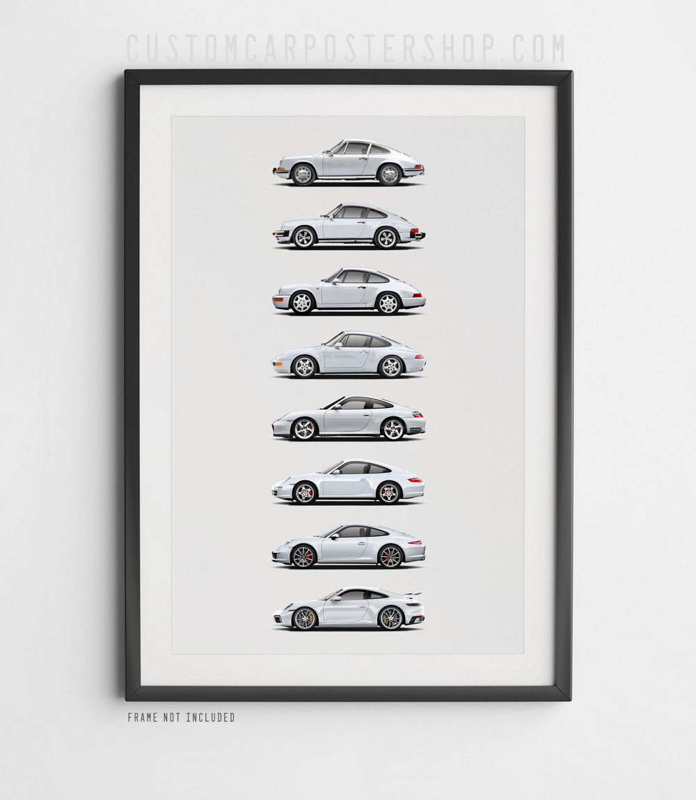 Porsche 911 Generations Print Poster