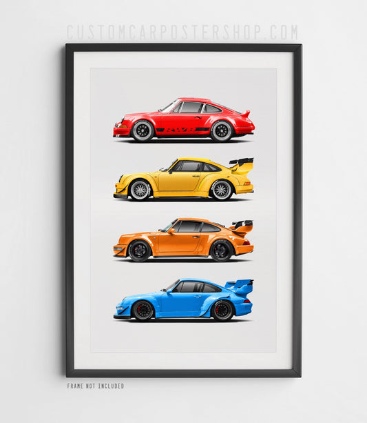 RWB Porsche 911 Generation Poster Framed Art