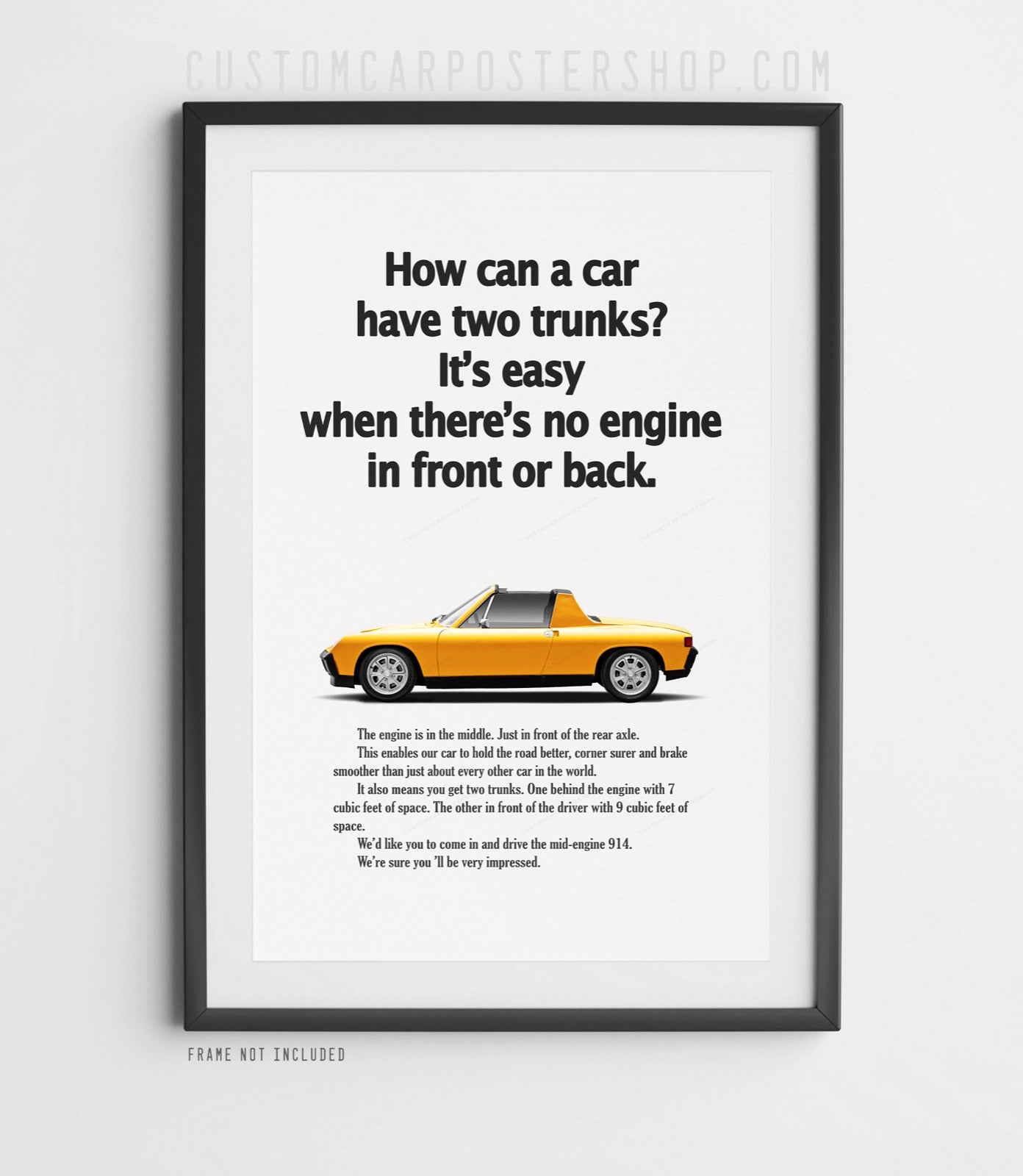 Porsche 914 Vintage Ad - Two Trunks Poster in a frame