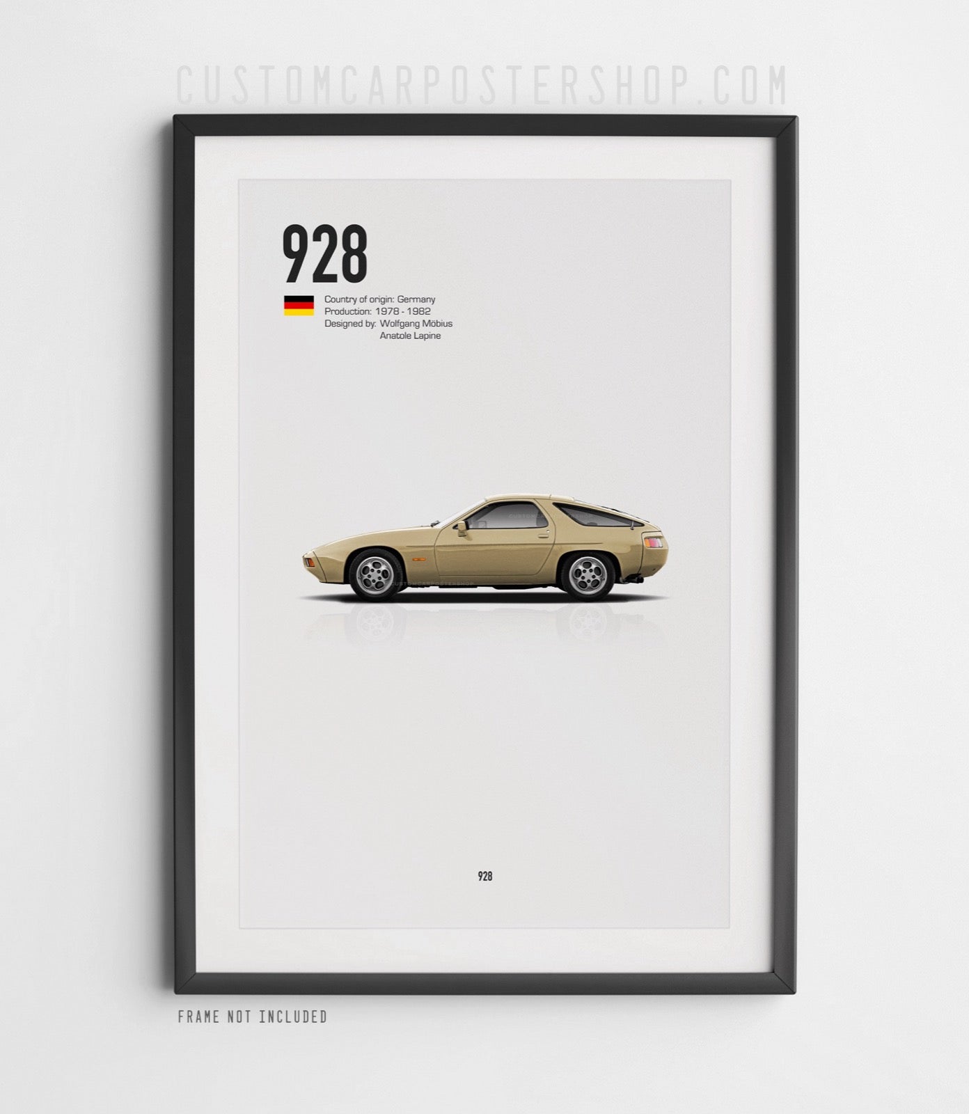 Porsche 928 1978 vintage poster featuring original V8 sports car in retro automotive print style for garage, office, or man cave wall decor
