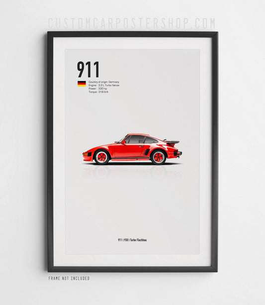 Red Porsche 930 Turbo Slant Nose Poster Framed Art