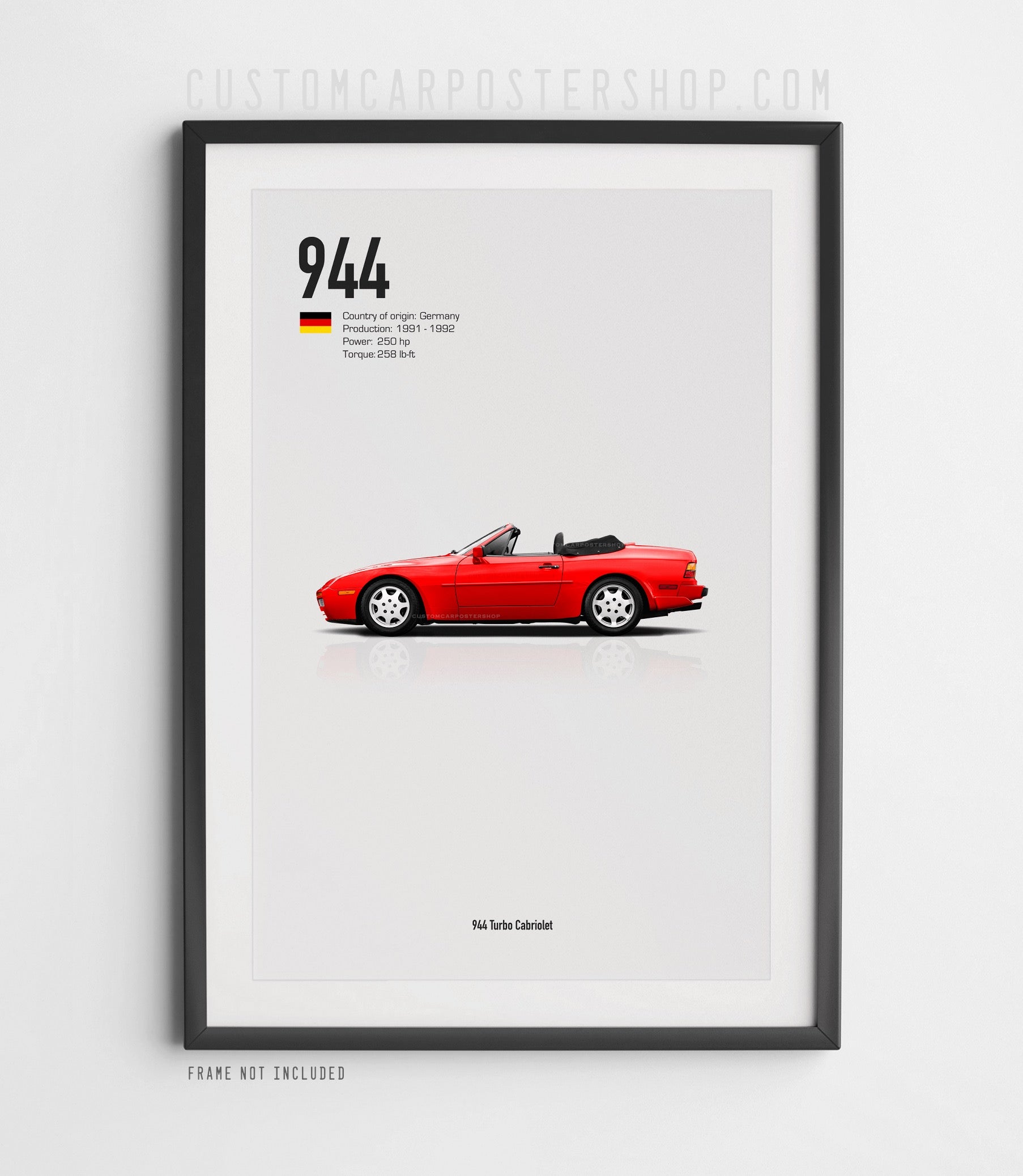 Porsche 944 Turbo Cabriolet Poster Framed Art in Guards Red