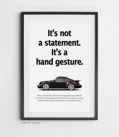 Porsche 964 Turbo Print Ad - Hand Gesture Poster Framed