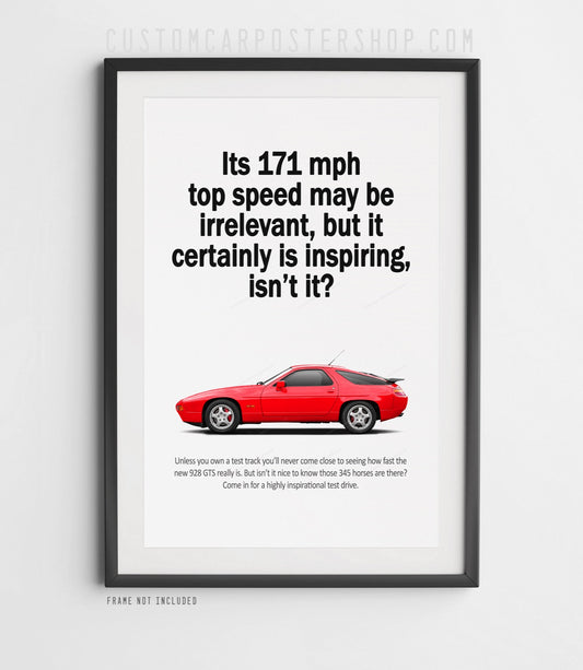 Porsche 928 GTS Print Ad reproduction - Top Speed Poster framed.