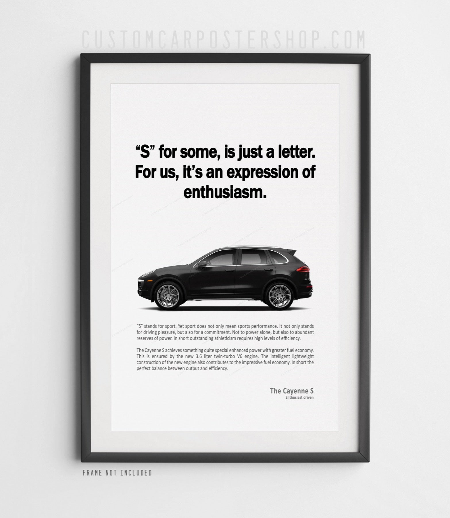 Porsche Cayenne S 2015–2018 print ad poster with “S for some is just a letter” headline and black SUV side profile