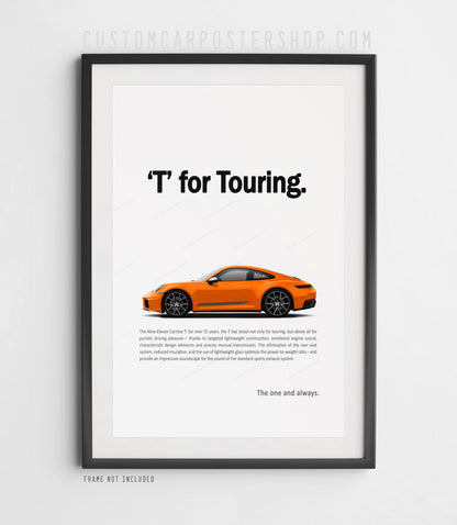 Porsche 911 (992.2) Carrera T Remastered Print Ad Poster - T for Touring