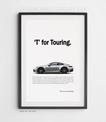Porsche 911 (992.2) Carrera T Remastered Print Ad Poster - T for Touring