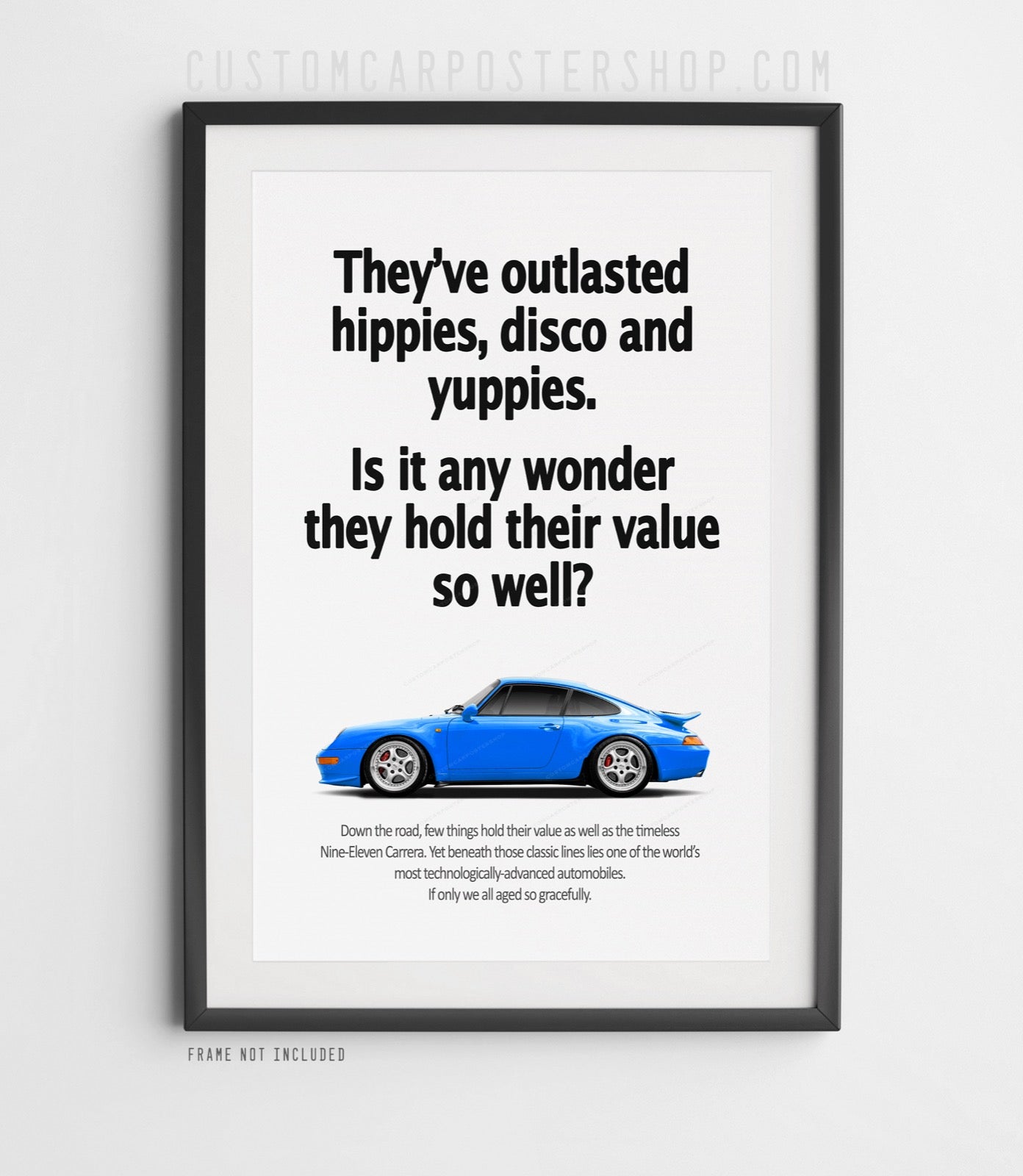 Porsche 911 Carrera RS (993) Vintage Ad - Hippies Poster in a frame