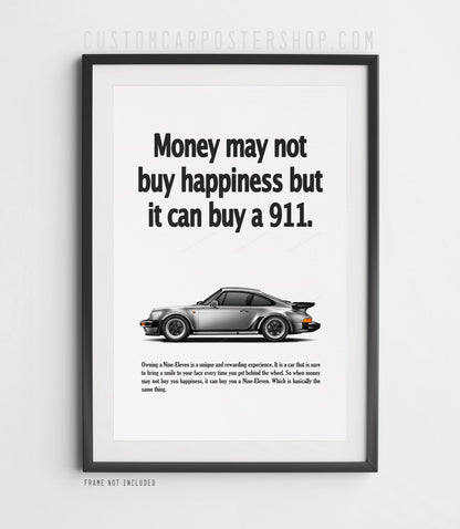 Porsche 930 Turbo Money Can't Buy Happiness Poster Framed Art