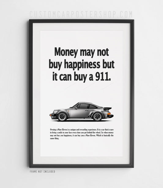 Porsche 930 Turbo Money Can't Buy Happiness Poster Framed Art