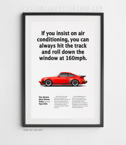 Porsche 964 Turbo Vintage Ad - Roll Down Window Poster in a frame