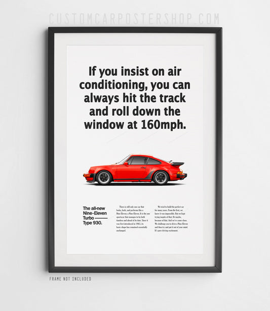 Porsche 964 Turbo Vintage Ad - Roll Down Window Poster in a frame