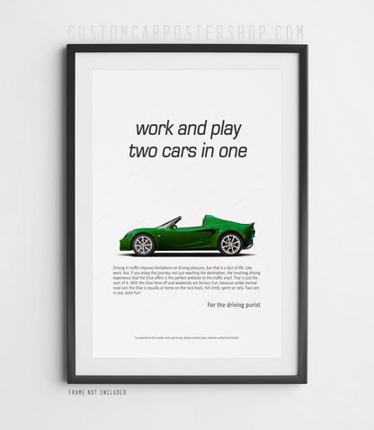 Lotus Elise Classic Print Ad - Two Cars in One