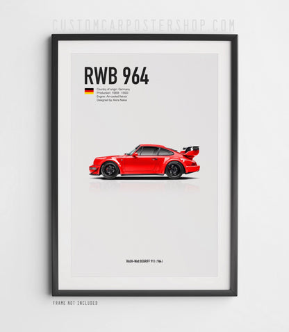 Akira Nakai Blue RWB Porsche 964 Poster framed Art