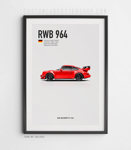 Akira Nakai Blue RWB Porsche 964 Poster framed Art