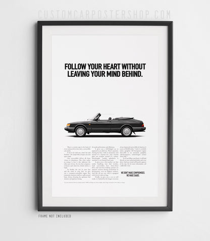 Saab 900 Advertisment Remastered framed in black