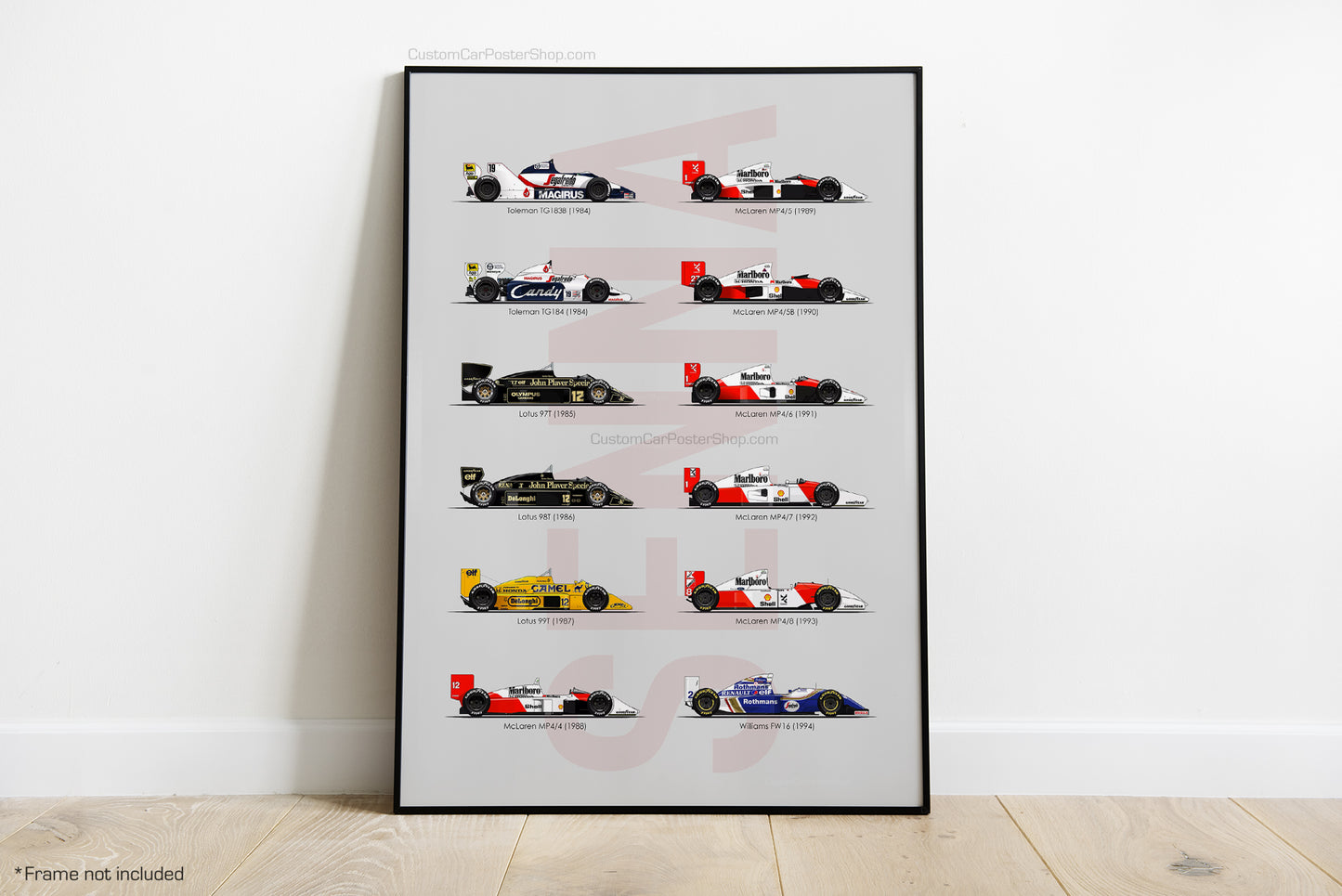 Ayrton Senna and his F1 Cars - Tribute F1 Poster - Wall Art (Lotus, Toleman, McLaren, Williams)