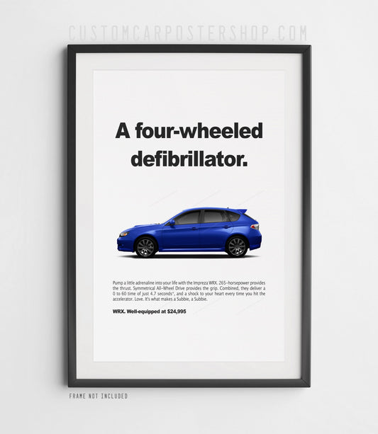 Blue Subaru Impreza WRX Defibrillator Magazine Retro Ad Poster Art