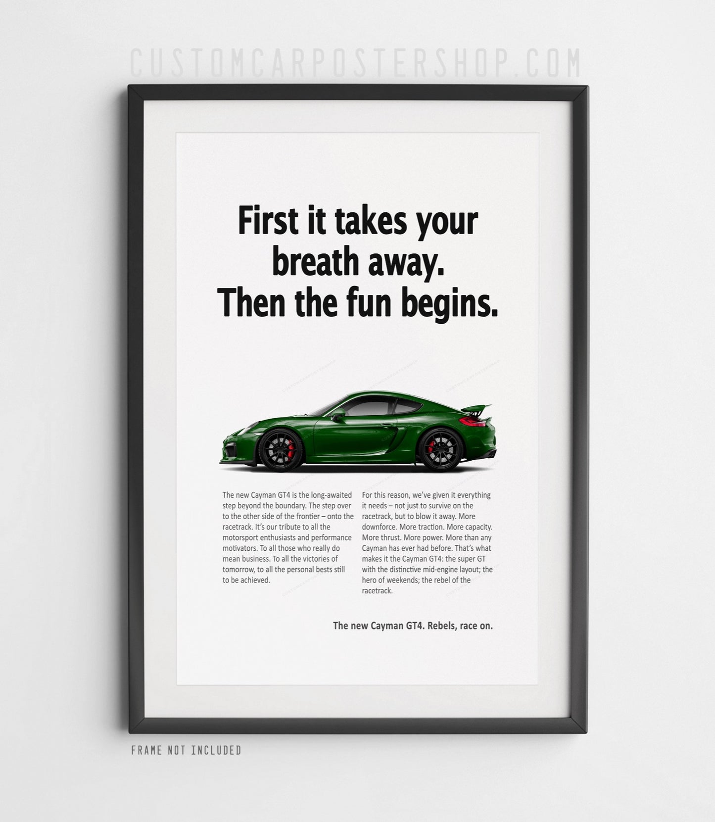 Porsche 981 Cayman GT4 Print Ad - Takes Your Breath Away