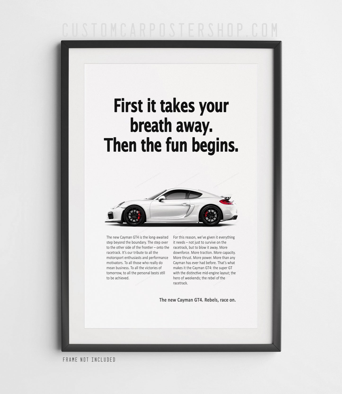 Porsche 981 Cayman GT4 Print Ad - Takes Your Breath Away