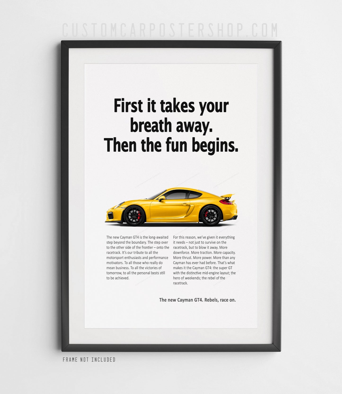 Porsche 981 Cayman GT4 Print Ad - Takes Your Breath Away