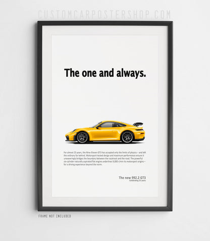 Porsche 992.2 GT3 Ad Print with colour choices framed art.