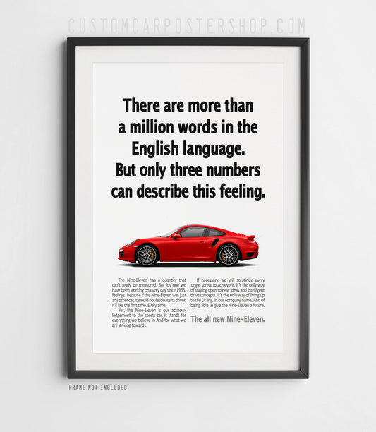 Porsche 991.1 Turbo Vintage Ad - The Three Numbers Poster in a frame