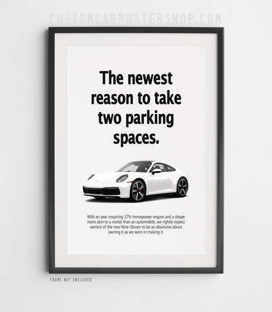 Two Parking Spots - Porsche 911 (992) Vintage Ad Poster in a frame