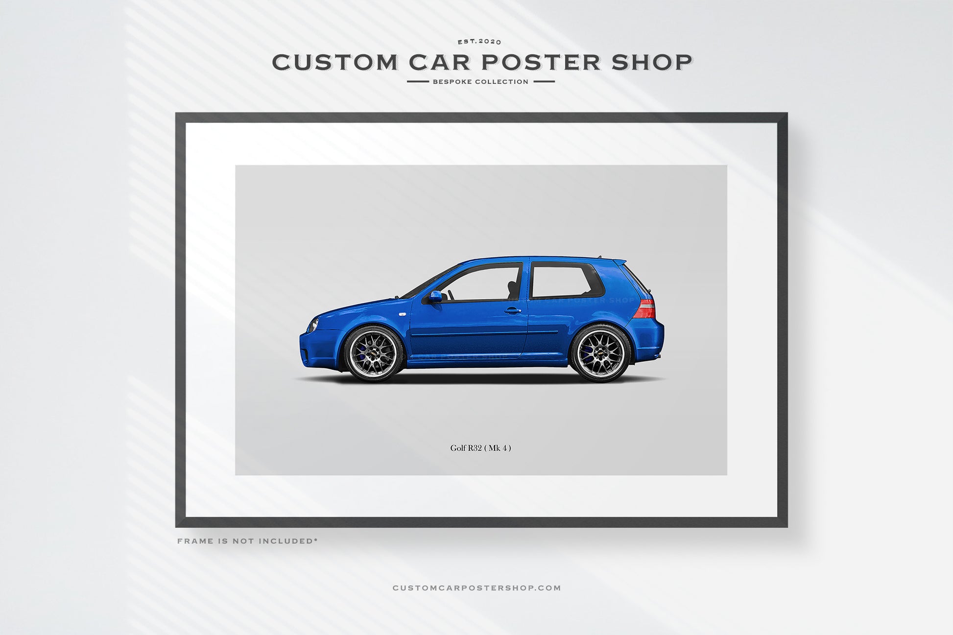 Deep Blue Pearl Volkswagen Golf R32 Mk4 Poster Framed Print Wall Art