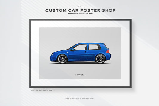 Deep Blue Pearl Volkswagen Golf R32 Mk4 Poster Framed Print Wall Art
