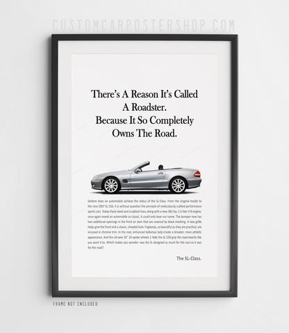 Mercedes-Benz SL550 R230 roadster remastered print ad poster in silver