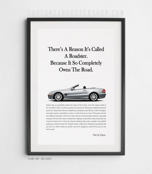 Mercedes-Benz SL550 R230 roadster remastered print ad poster in silver