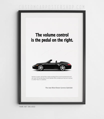 Porsche 997 Cabriolet Vintage Ad - Volume Control Poster in a frame