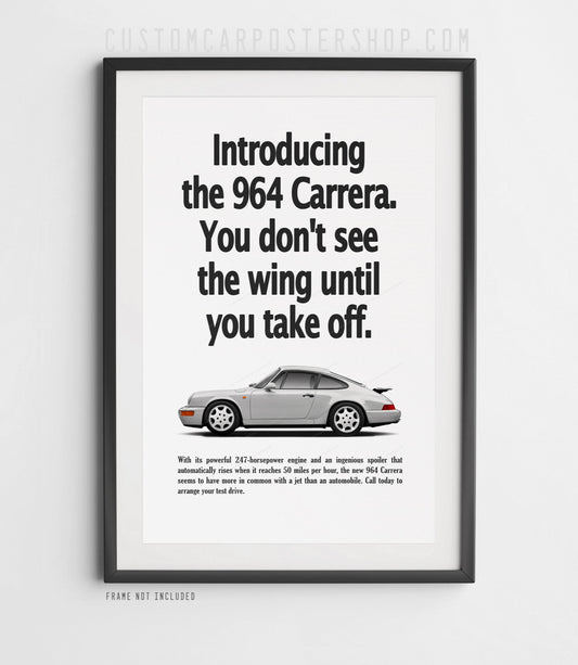 Porsche 911 Carrera 2 (964) Vintage Ad - Wing Poster in a frame